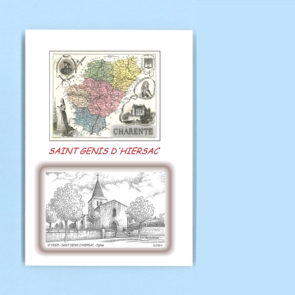 Cartes Postales impression Noir avec dpartement sur la ville de ST GENIS D HIERSAC Titre : eglise