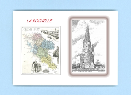 Cartes Postales impression Noir avec dpartement sur la ville de LA ROCHELLE Titre : tour de la lanterne