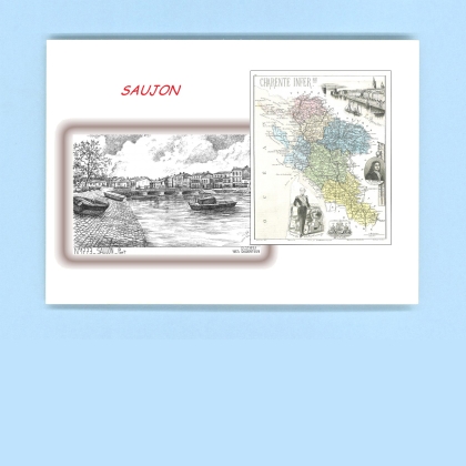 Cartes Postales impression Noir avec dpartement sur la ville de SAUJON Titre : port
