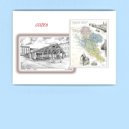Cartes Postales impression Noir avec dpartement sur la ville de COZES Titre : halles