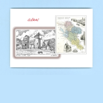 Cartes Postales impression Noir avec dpartement sur la ville de CLERAC Titre : eglise
