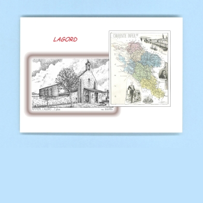 Cartes Postales impression Noir avec dpartement sur la ville de LAGORD Titre : eglise