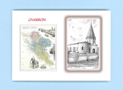 Cartes Postales impression Noir avec dpartement sur la ville de CHARRON Titre : eglise
