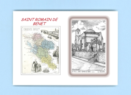 Cartes Postales impression Noir avec dpartement sur la ville de ST ROMAIN DE BENET Titre : eglise