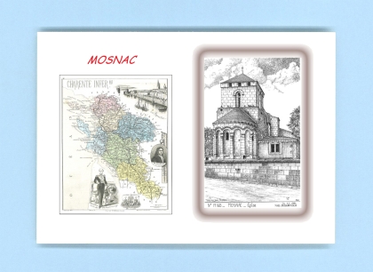 Cartes Postales impression Noir avec dpartement sur la ville de MOSNAC Titre : eglise