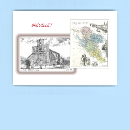 Cartes Postales impression Noir avec dpartement sur la ville de BREUILLET Titre : eglise