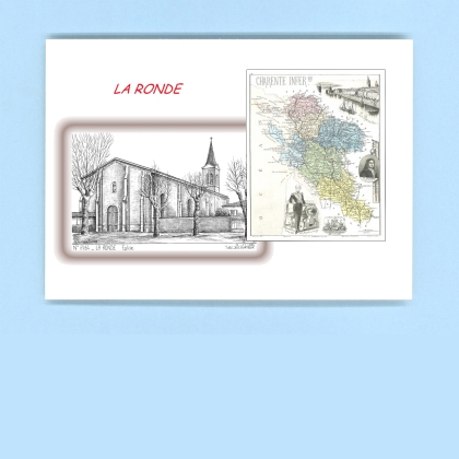 Cartes Postales impression Noir avec dpartement sur la ville de LA RONDE Titre : eglise