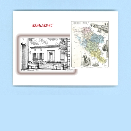 Cartes Postales impression Noir avec dpartement sur la ville de SEMUSSAC Titre : mairie