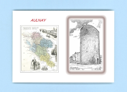 Cartes Postales impression Noir avec dpartement sur la ville de AULNAY Titre : tour