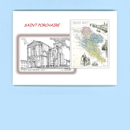 Cartes Postales impression Noir avec dpartement sur la ville de ST PORCHAIRE Titre : eglise