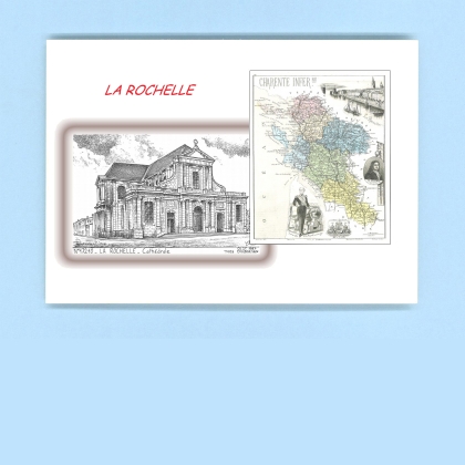 Cartes Postales impression Noir avec dpartement sur la ville de LA ROCHELLE Titre : cathedrale