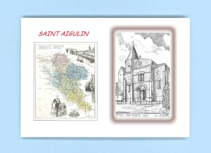 Cartes Postales impression Noir avec dpartement sur la ville de ST AIGULIN Titre : eglise