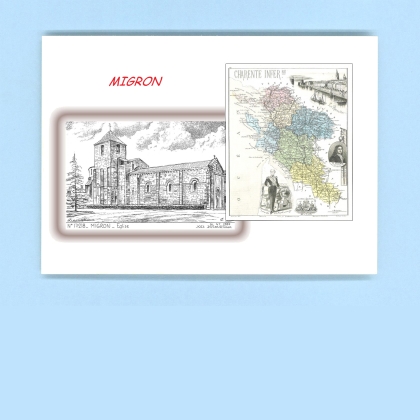Cartes Postales impression Noir avec dpartement sur la ville de MIGRON Titre : eglise