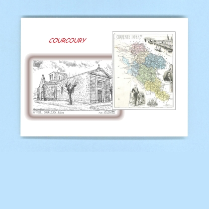 Cartes Postales impression Noir avec dpartement sur la ville de COURCOURY Titre : eglise