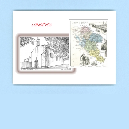 Cartes Postales impression Noir avec dpartement sur la ville de LONGEVES Titre : eglise