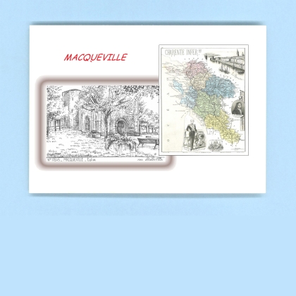 Cartes Postales impression Noir avec dpartement sur la ville de MACQUEVILLE Titre : eglise