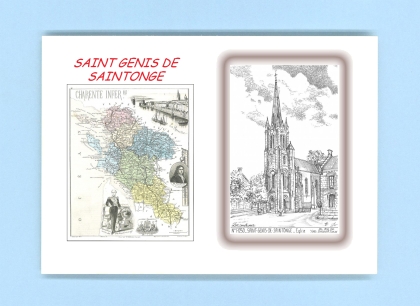 Cartes Postales impression Noir avec dpartement sur la ville de ST GENIS DE SAINTONGE Titre : eglise