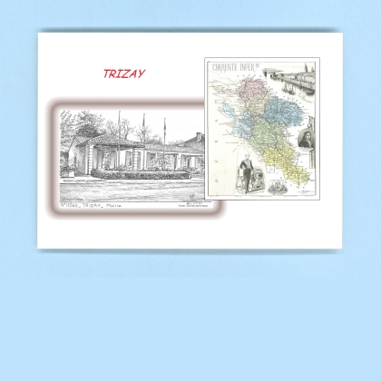 Cartes Postales impression Noir avec dpartement sur la ville de TRIZAY Titre : mairie