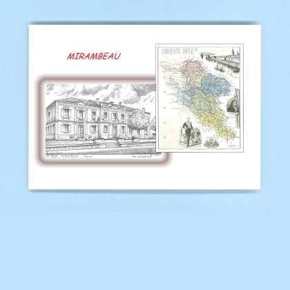 Cartes Postales impression Noir avec dpartement sur la ville de MIRAMBEAU Titre : mairie