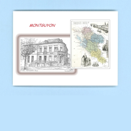 Cartes Postales impression Noir avec dpartement sur la ville de MONTGUYON Titre : mairie