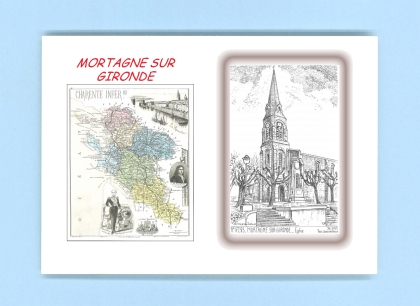 Cartes Postales impression Noir avec dpartement sur la ville de MORTAGNE SUR GIRONDE Titre : eglise