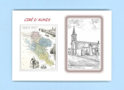 Cartes Postales impression Noir avec dpartement sur la ville de CIRE D AUNIS Titre : eglise