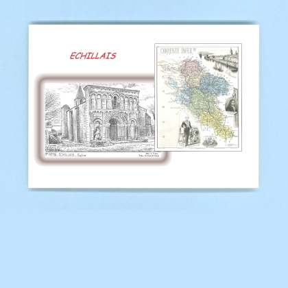 Cartes Postales impression Noir avec dpartement sur la ville de ECHILLAIS Titre : eglise