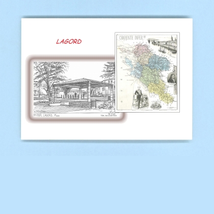 Cartes Postales impression Noir avec dpartement sur la ville de LAGORD Titre : place