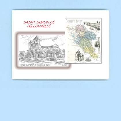 Cartes Postales impression Noir avec dpartement sur la ville de ST SIMON DE PELLOUAILLE Titre : eglise