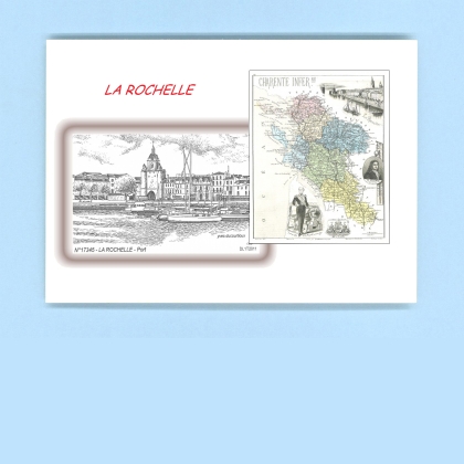 Cartes Postales impression Noir avec dpartement sur la ville de LA ROCHELLE Titre : port