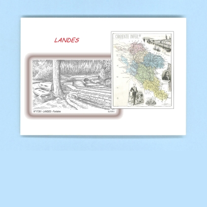 Cartes Postales impression Noir avec dpartement sur la ville de LANDES Titre : fontaine