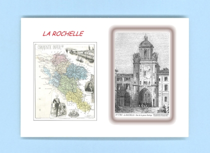 Cartes Postales impression Noir avec dpartement sur la ville de LA ROCHELLE Titre : tour de la grosse horloge