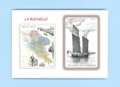 Cartes Postales impression Noir avec dpartement sur la ville de LA ROCHELLE Titre : chaloupe de peche