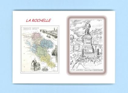 Cartes Postales impression Noir avec dpartement sur la ville de LA ROCHELLE Titre : statue de duperre