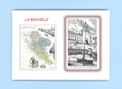 Cartes Postales impression Noir avec dpartement sur la ville de LA ROCHELLE Titre : tour de la grosse horloge