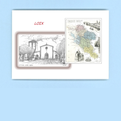 Cartes Postales impression Noir avec dpartement sur la ville de LOIX Titre : eglise