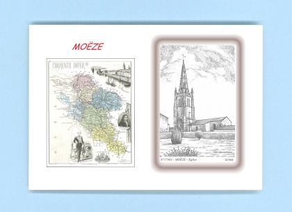 Cartes Postales impression Noir avec dpartement sur la ville de MOEZE Titre : eglise