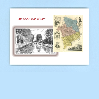 Cartes Postales impression Noir avec dpartement sur la ville de MEHUN SUR YEVRE Titre : canal de berry