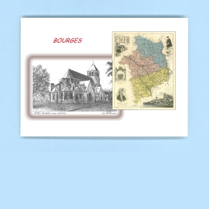 Cartes Postales impression Noir avec dpartement sur la ville de BOURGES Titre : eglise st pierre