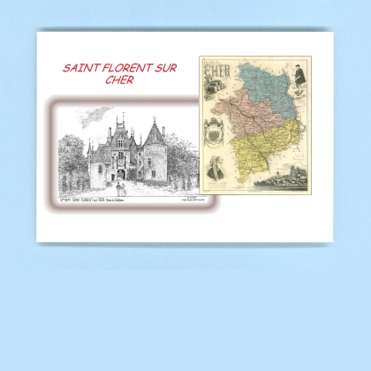 Cartes Postales impression Noir avec dpartement sur la ville de ST FLORENT SUR CHER Titre : porte du chateau