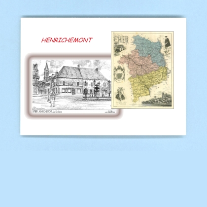 Cartes Postales impression Noir avec dpartement sur la ville de HENRICHEMONT Titre : fontaine