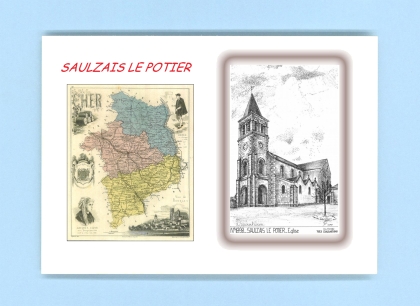 Cartes Postales impression Noir avec dpartement sur la ville de SAULZAIS LE POTIER Titre : eglise