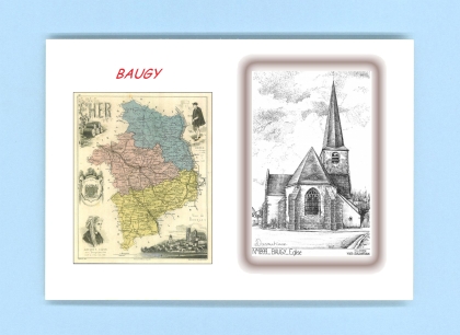 Cartes Postales impression Noir avec dpartement sur la ville de BAUGY Titre : eglise