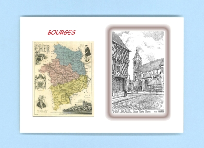 Cartes Postales impression Noir avec dpartement sur la ville de BOURGES Titre : eglise notre dame