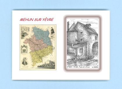 Cartes Postales impression Noir avec dpartement sur la ville de MEHUN SUR YEVRE Titre : moulin de la brune