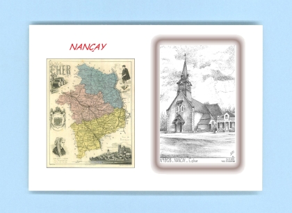 Cartes Postales impression Noir avec dpartement sur la ville de NANCAY Titre : eglise