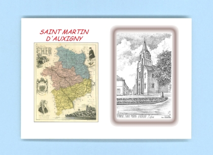 Cartes Postales impression Noir avec dpartement sur la ville de ST MARTIN D AUXIGNY Titre : eglise