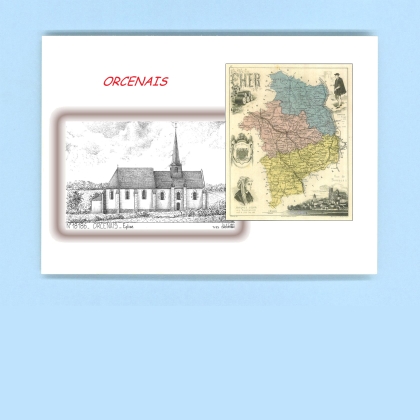 Cartes Postales impression Noir avec dpartement sur la ville de ORCENAIS Titre : eglise