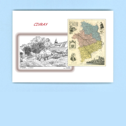 Cartes Postales impression Noir avec dpartement sur la ville de CIVRAY Titre : vue