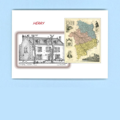 Cartes Postales impression Noir avec dpartement sur la ville de HERRY Titre : mairie